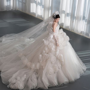 ชุดแต่งงานหรูหรา <span class=keywords><strong>Gt168</strong></span> แบบไร้สายรัดไหล่ แขนกุด ผูกเชือกด้านหลัง แต่งดอกไม้ 3 มิติ ทรงบอลกาวน์ ปรับแต่งได้ Elbisesi Jancember - Product Image 5