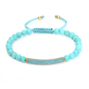 High End Handmade Newest Designs Zircon Mirco Pave long Bar Turquoise Beads Bracelets Braided Weave Friendship Bracelet