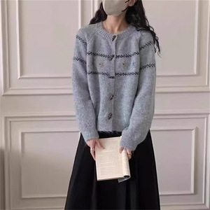 Novo Cardigã Feminino de Tricô com Gola de Botões e Forro de Lã Acrílica, Estilo Japonês/Coreano, com Blocos de Cores, para Outono - Venda Internacional - Product Image 4