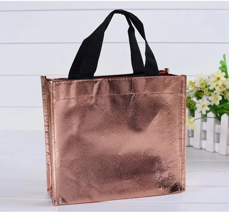 Borsa per imballaggio regalo Tote per lo Shopping borsa in tessuto Non tessuto laminato oro rosa piccola borsa in tessuto Non tessuto per cartoni animati abbigliamento portatile