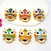 Porte-clés en émail tête de lion chinois plaqué or 18 carats, accessoire de mode créatif pour la fabrication de breloques de sac DIY