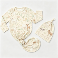 Ensemble robe et bonnet noué en bambou extensible doux Famicheer pour nouveau-né, imprimé animaux marins, barboteuse à manches longues pour bébé, tenue cadeau