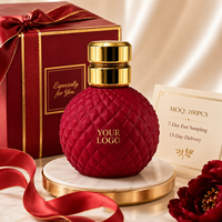 Parfum floral boisé arabe unisexe, flacon en verre rouge arrondi, longue tenue, parfum intense original, logo personnalisé, spray privé