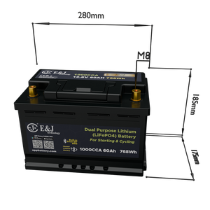 แบตเตอรี่รถยนต์ลิเธียม 12V 60Ah H6 Group 48 1000CCA แบบสองระบบ คายประจุได้สูง LiFePO4 พร้อมระบบควบคุมผ่านแอปพลิเคชัน สำหรับเรือและรถออฟโรด - Product Image 6