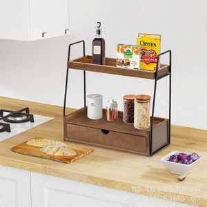Étagère de rangement en bois à double couche avec tiroir pour organiser les cosmétiques sur le bureau - Product Image 3