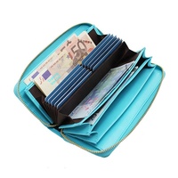 Dompet Panjang Kulit Sapi Lapis Pertama Anti-Scan Multi-Kartu dengan Resleting Terbuka Motif Buaya Dompet Asli Wanita