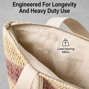 Sac fourre-tout en paille tressée <span class=keywords><strong>bicolore</strong></span> de qualité supérieure avec poignée renforcée en sangle pour la plage estivale et les courses quotidiennes - Product Image 6