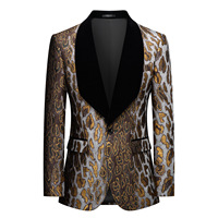Blazer de costume italien à simple boutonnage pour homme, style jacquard léopard, coupe ajustée, pour mariage ou cérémonie