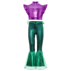 Disfraces de Sirena para Niñas de 6 a 16 Años, Tops Metálicos, Tops Cortos con Pantalones Acampanados, Conjuntos para Eventos y Juegos de Rol - Product Image 3