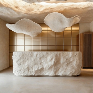 Mostrador de Recepción CR019 con Superficie de Piedra Rústica, Diseño Artístico Ondulado en FRP, Textura Similar a la Piedra, para Cafetería, Bar y Galería de Arte - Product Image 1