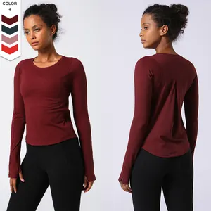 High Quality Women Sports Yoga T-Shirt Solid Color Long Sleeve Running Top Skin-friendly quick dry Workout tShirt Woman