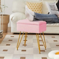 Tabouret de coiffeuse rose en bambou écologique, hauteur réglable, siège rembourré, pieds en métal, ottoman en fausse fourrure, rangement domestique