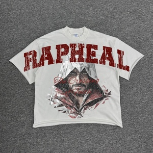 Lavage à l'acide poids lourd 350GSM Vintage Curling impression blanc plaine surdimensionné Streetwear vêtements pour hommes goutte épaule T-Shirts - Product Image 1