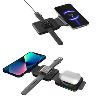 Chargeur sans fil magnétique 3-en-1 à charge rapide PD 15W avec design pliable pour téléphone portable et montre connectée - Support de voyage portable
