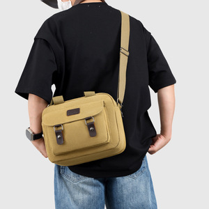 Vintage Men's Canvas Bag Simple Business Travel Shoulder Handbag Large Capacity Crossbody <b>Backpack</b> for Outdoor Trip - Product Image 6