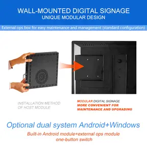 Pantalla de 32/43/49/55/65 y más tamaño para interior, reproductor de vídeo Android montado en la pared, Monitor de señalización Digital