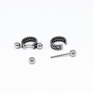 yunnique Steel <b>Wings</b> Titanium Steel Stud <b>Earrings</b> Spiral Design Geometric Unisex Fashion Jewelry - Product Image 2