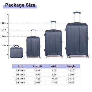 Luggages Sets 4 Piece Sets <strong>Lightweight</strong> With Wheels ABS Durable <strong>Suitcase</strong> Double Wheels TSA Lock Luggage Travel Set - Dark Blue - Product Image 6