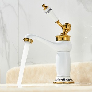 Grifo de Lavabo de Porcelana Blanca Esmaltada para Baño Europeo, Grifo Monomando para Lavabo de Sobremesa, Agua Fría y Caliente, Titanio Dorado, Venta al por Mayor - Product Image 3