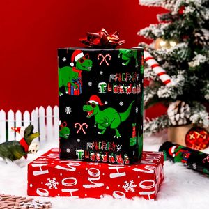 Dinosaur Christmas Wrapping Paper Roll 17 Inch x 33 Feet Reversible Gift Wrap For Kids Holiday Decorations - Product Image 3