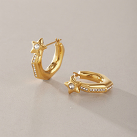 J&D Aros de Oro de 18K y Acero Inoxidable en Forma de U con Estrella y Circonitas Blancas, Joyería Femenina Minimalista, Hipoalergénica y Elegante