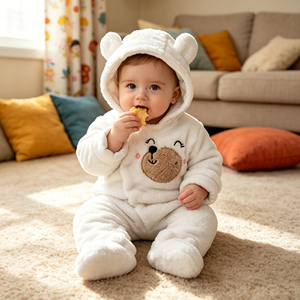 Tuta <span class=keywords><strong>Neonato</strong></span> Invernale Nuova Collezione in Pile Teddy Spesso di Poliestere, Pagliaccetto Imbottito con Cappuccio per Neonati, Ideale per Passeggiate e Gattonare - Product Image 1