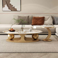 Juego de Mesa de Centro Ovalada de Mármol Moderno con Almacenamiento Ecológico y Diseño Móvil para Sala de Estar y Apartamentos de Hotel