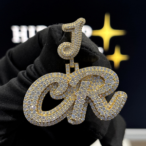 Custom <b>Initial</b> <b>Pendant</b> with J Bail Iced Out Script Letter Charm Gold Finish Necklace for Men & Women - Product Image 1