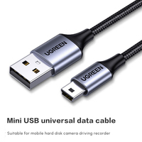 Kabel Mini USB UGREEN USB 2.0 Tipe A ke Mini B Kabel Pengisi Daya Berbahan Nilon