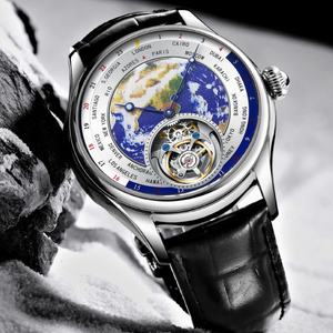 Montre mécanique de luxe pour homme Mouvement Hangzhou Tourbillon volant Cadran en cristal saphir Bracelet en cuir émaillé - Product Image 4