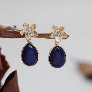 Boucles d'oreilles de style bohème bleues en pierres fines pour femmes, avec turquoise en forme de goutte d'eau, perles en pierre naturelle, double lapis-lazuli, plaqué or, cadeau - Product Image 6