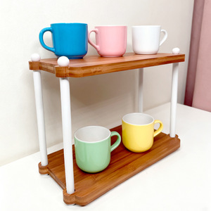 Double Layer Bamboo Storage Rack <b>Desktop</b> <b>Shelf</b> 2 Tier Rectangle Standing Type Multipurpose Organizer - Product Image 3