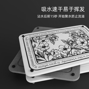 Tapis de cuisine en terre de diatomée rectangulaire antidérapant à motif floral blanc et gris, sur mesure, séchage rapide, absorbant, isolant thermique - Product Image 4