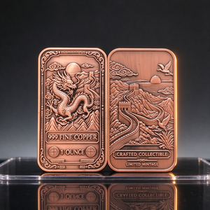 Barra de Cobre Rectangular de Alta Pureza 999 de 1 Oz con Nuevo Diseño en Relieve, Artículo Coleccionable de Metal - Product Image 4
