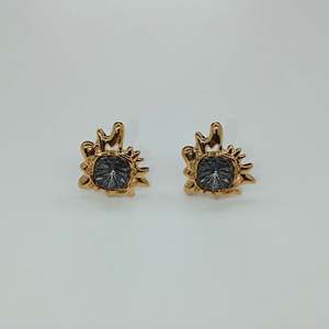 Fashion <b>Stud</b> <b>Earrings</b> 316L Stainless Steel PVD Gold Plating Square <b>Black</b> Stone Design - Product Image 1