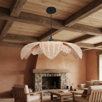 Plafonnier en forme de pétale de designer, abat-jour artisanal en rotin naturel, ampoule E27 blanc chaud pour éclairage intérieur/commercial