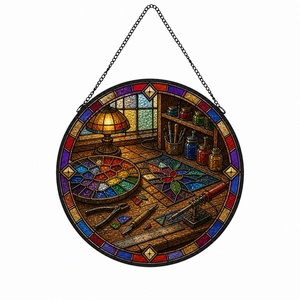 Attrape-soleil en vitrail, panneau de fenêtre pour atelier de création, décoration suspendue, ornement artistique en verre arc-en-ciel - Product Image 1