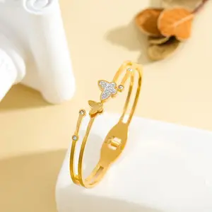 DAIHE 2024 Armband Damen-Titan-Stahl Anti-Fading-Armband mit Diamant-Einbauteil hochwertiger Armband Schmuck