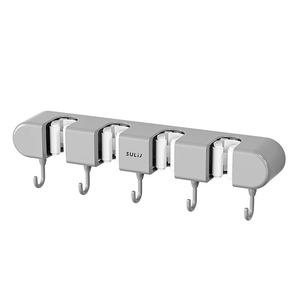 Support <span class=keywords><strong>mural</strong></span> pour balai et serpillière en plastique, fixation sans perçage pour porte de salle de bain, étagère arrière, crochet de suspension pour balai et serpillière - Product Image 6