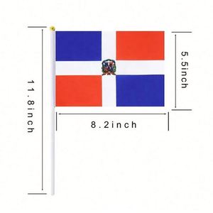 Drapeaux miniatures à agiter à la main en polyester personnalisés pour l'extérieur, République Dominicaine, vente en gros - Product Image 1