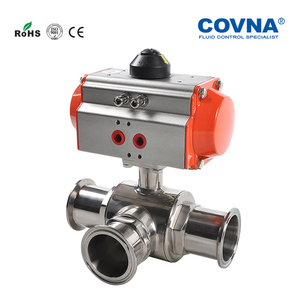 Vanne pneumatique à 3 voies COVNA pour commande urgente, DN40, port en L, actionnée pneumatiquement, en acier inoxydable 316, vanne à boisseau sphérique sanitaire avec raccord Tri-Clamp, simple action - Product Image 5