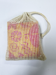 كيس شبكي قطني أنيق قابل لإعادة الاستخدام للصابون، برباط، قابل لإعادة التدوير، محمول وصديق للبيئة، مقاس 10×20 سم، للتسوق وحمل الفواكه والخضروات - Product Image 3