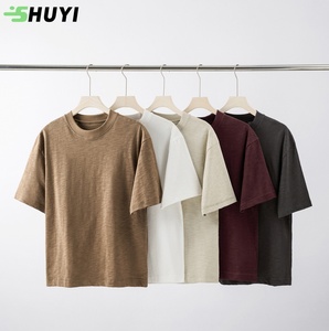 T-Shirt ricamata 3D da 300gsm 100% in cotone di bambù Unisex manica corta da uomo tinta unita oversize comoda T-Shirt - Product Image 1