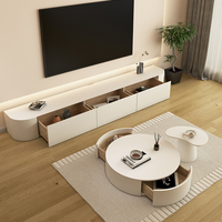 Mueble de TV con bordes redondeados, base lacada de madera maciza estilo crema, mueble de TV moderno y minimalista para la sala de estar