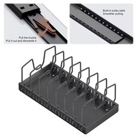 Organisateur de casseroles et poêles de cuisine avec séparateurs réglables, support coulissant pour couvercles de casseroles, support pour ustensiles de cuisson, boîte en acier au carbone noir/blanc