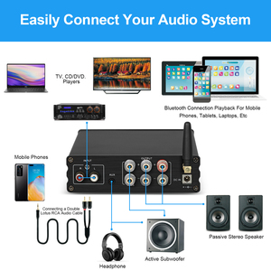 TPA3116 5.0 3 Channel 200W HiFi Home Amplifier 3D <b>Stereo</b> Metal Amplifier with Outdoor & Passive Speakers Theater <b>System</b> - Product Image 3