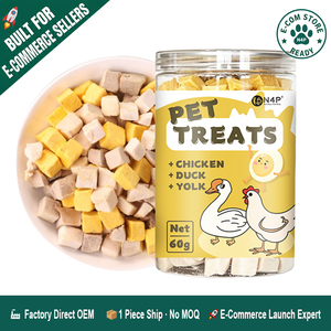 Friandises lyophilisées pour animaux <span class=keywords><strong>de</strong></span> compagnie : Mélange <span class=keywords><strong>de</strong></span> poulet, <span class=keywords><strong>canard</strong></span> et jaune d'œuf en cubes – Snacks pour chats et chiens – Vente directe usine OEM – Stimule l'appétit et l'hydratation - Product Image 1