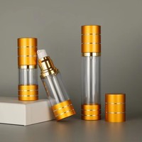 Flacon pulvérisateur sans air en plastique pour soins de la peau, rechargeable, argenté, 10 ml, 15 ml, 30 ml, 50 ml, 80 ml, 100 ml, avec revêtement en aluminium