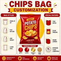 Sachet personnalisé refermable à fermeture éclair pour chips et snacks, en aluminium alimentaire imprimé