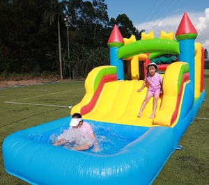 Castello combinato buttafuori gonfiabile della casa di rimbalzo della corsa ad ostacoli con lo scivolo, la piscina della fossa della palla, ostacoli, scalano, ventilatore - Product Image 1